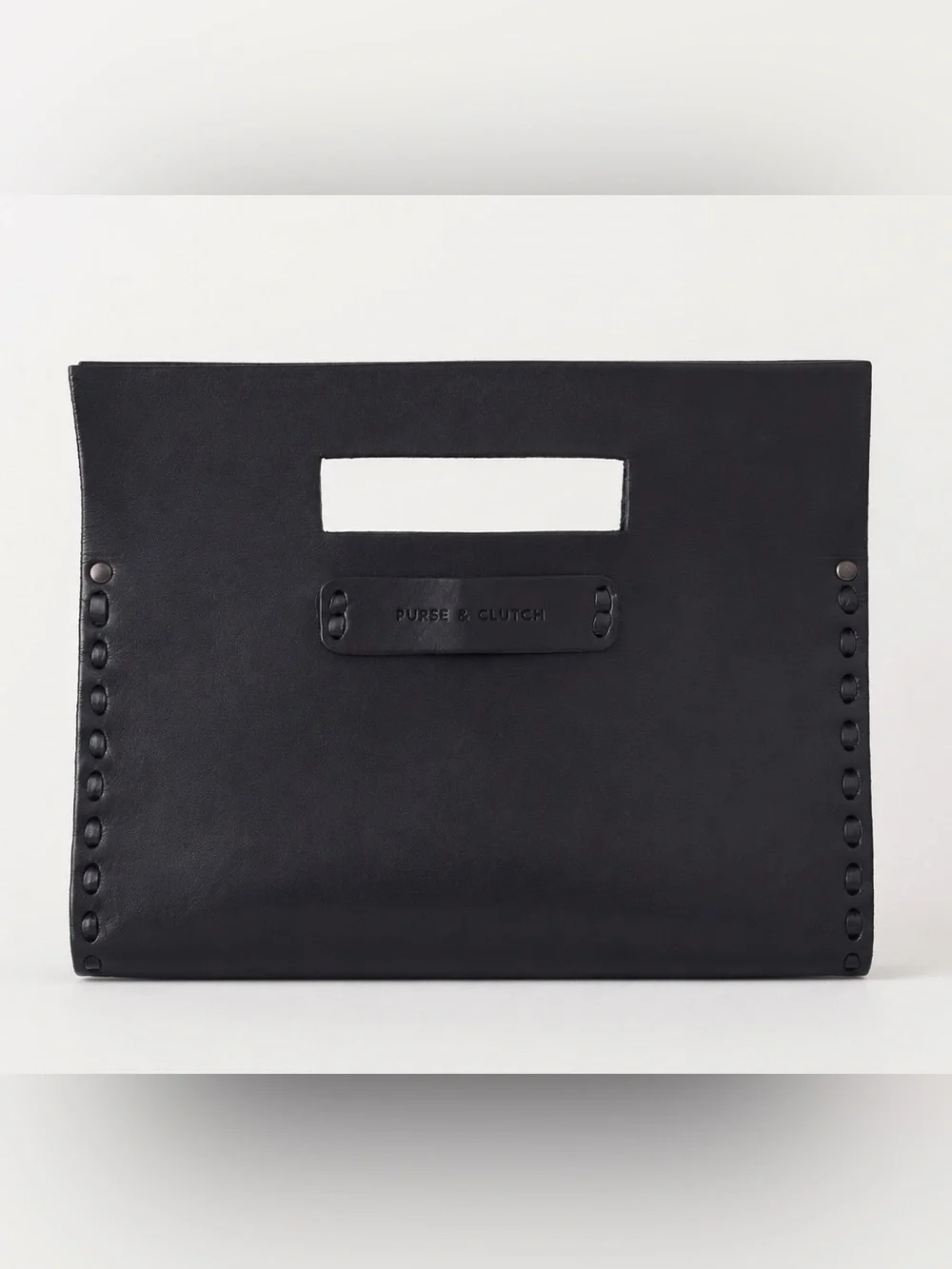 Purse & Clutch Sustainable Black Leather Clutch Cutout Handle Minimalist